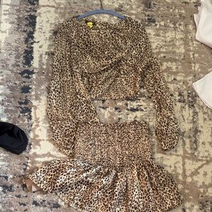 Aqua Leopard Print Top and Skirt Set